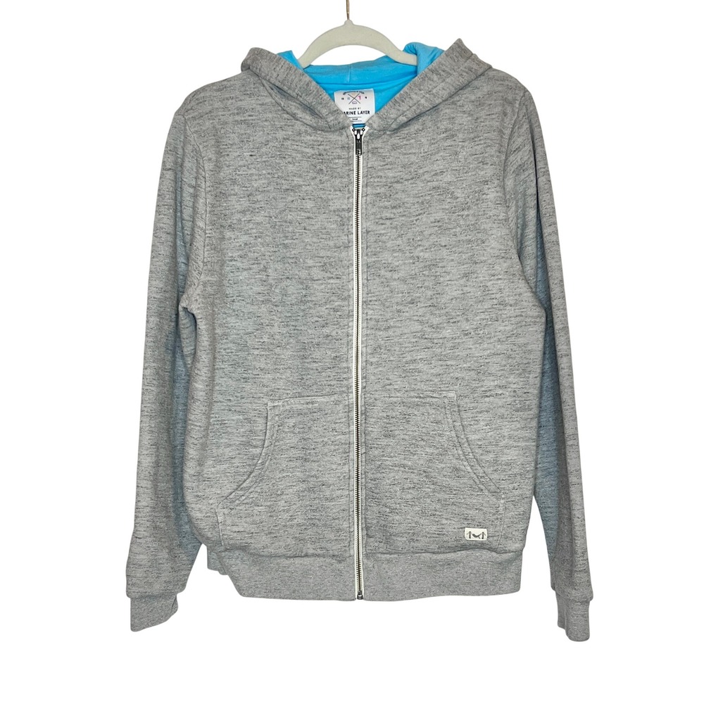 MARINE LAYER Speakers Cup Zip Up Hoodie in Heather Grey. Size Small